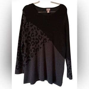 Chico's Dark Cheetah Colorblock Sweater Sz 3 XL-16